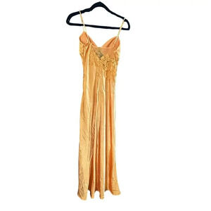 Saint + Secrets Yellow Satin Lace Midi Slip Chemise Dress Size Small